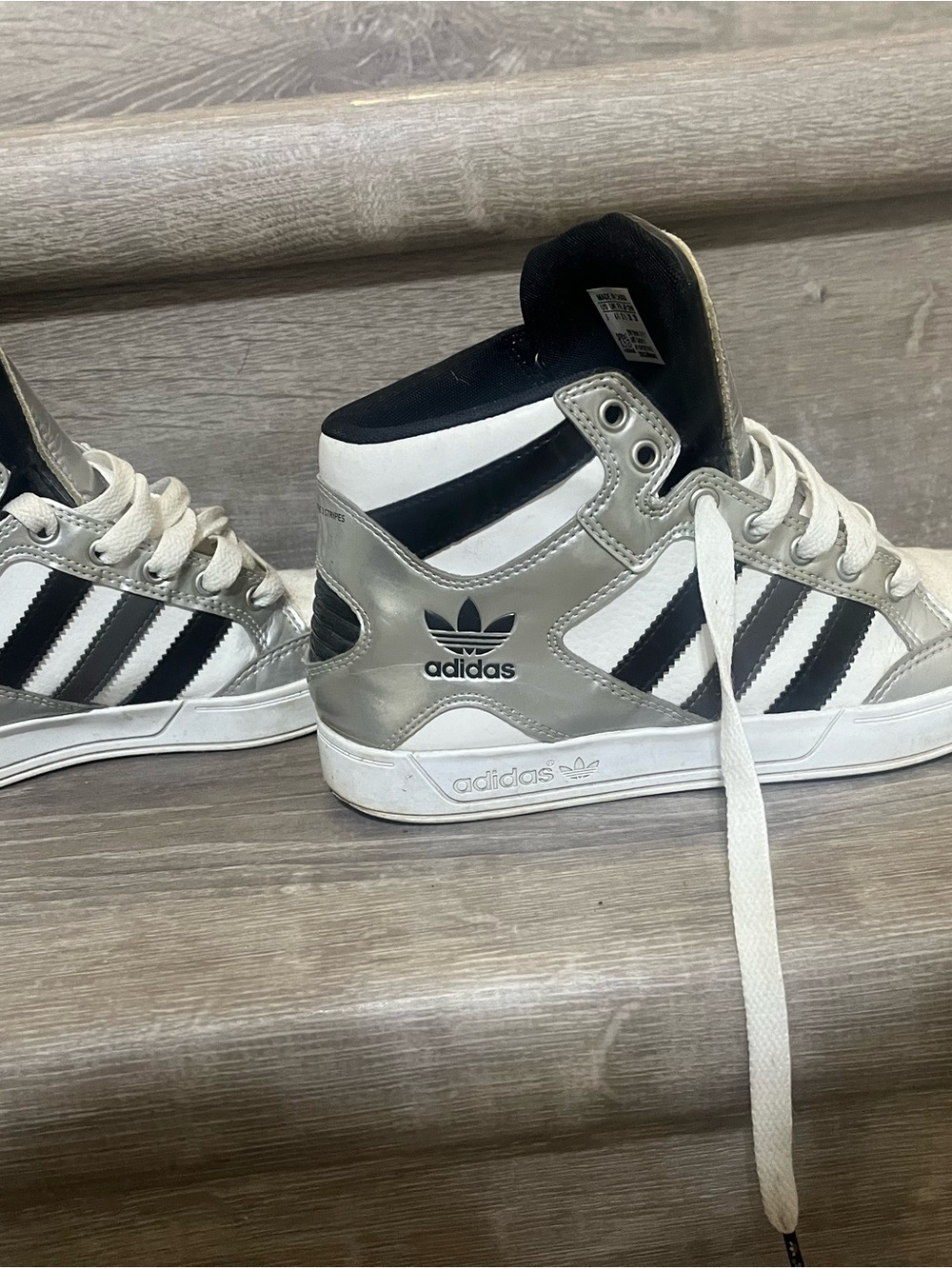 adidas Kids High-Top Sneakers in Silver, Black & White